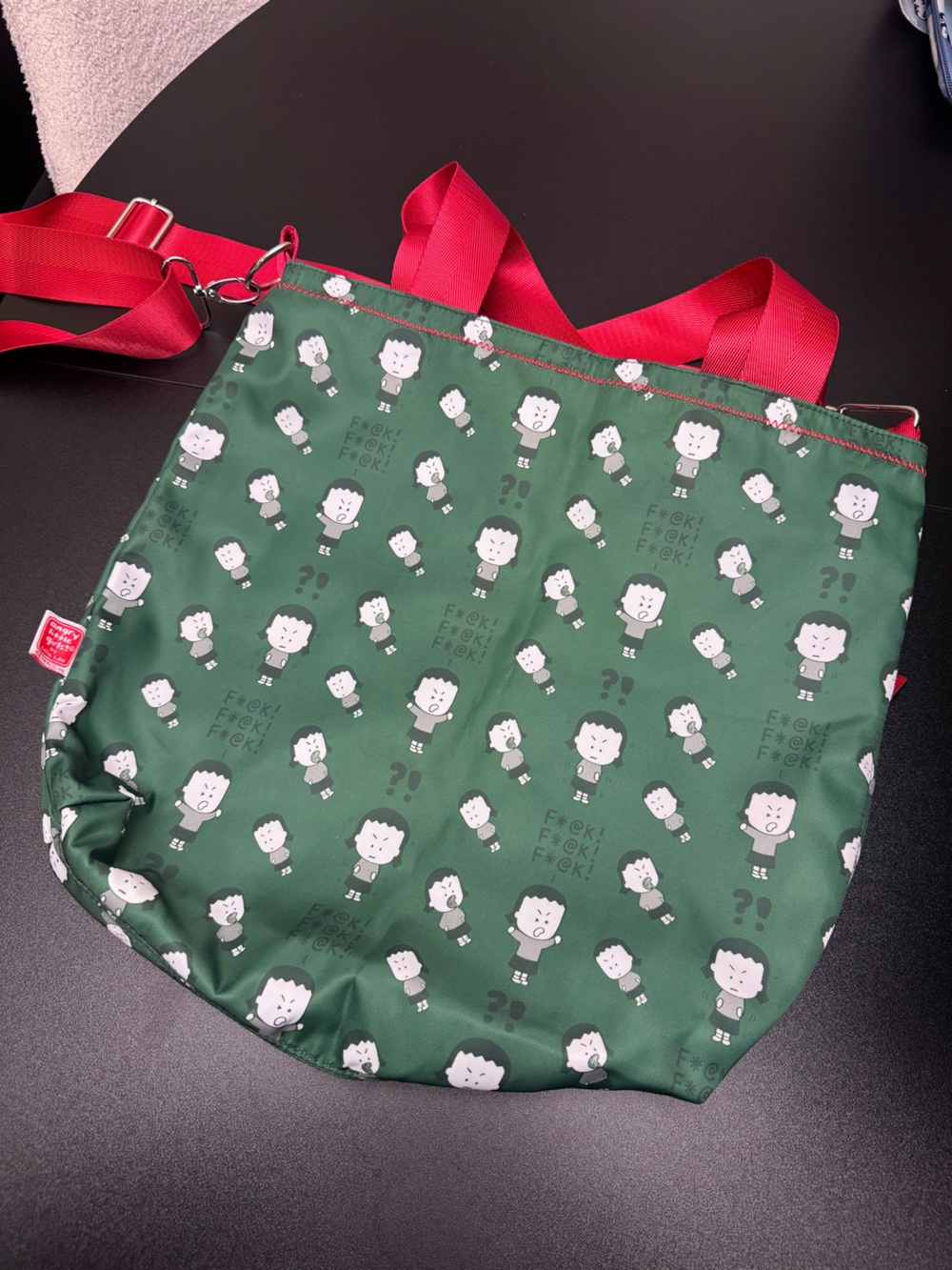 Green Character Print Tote Bag